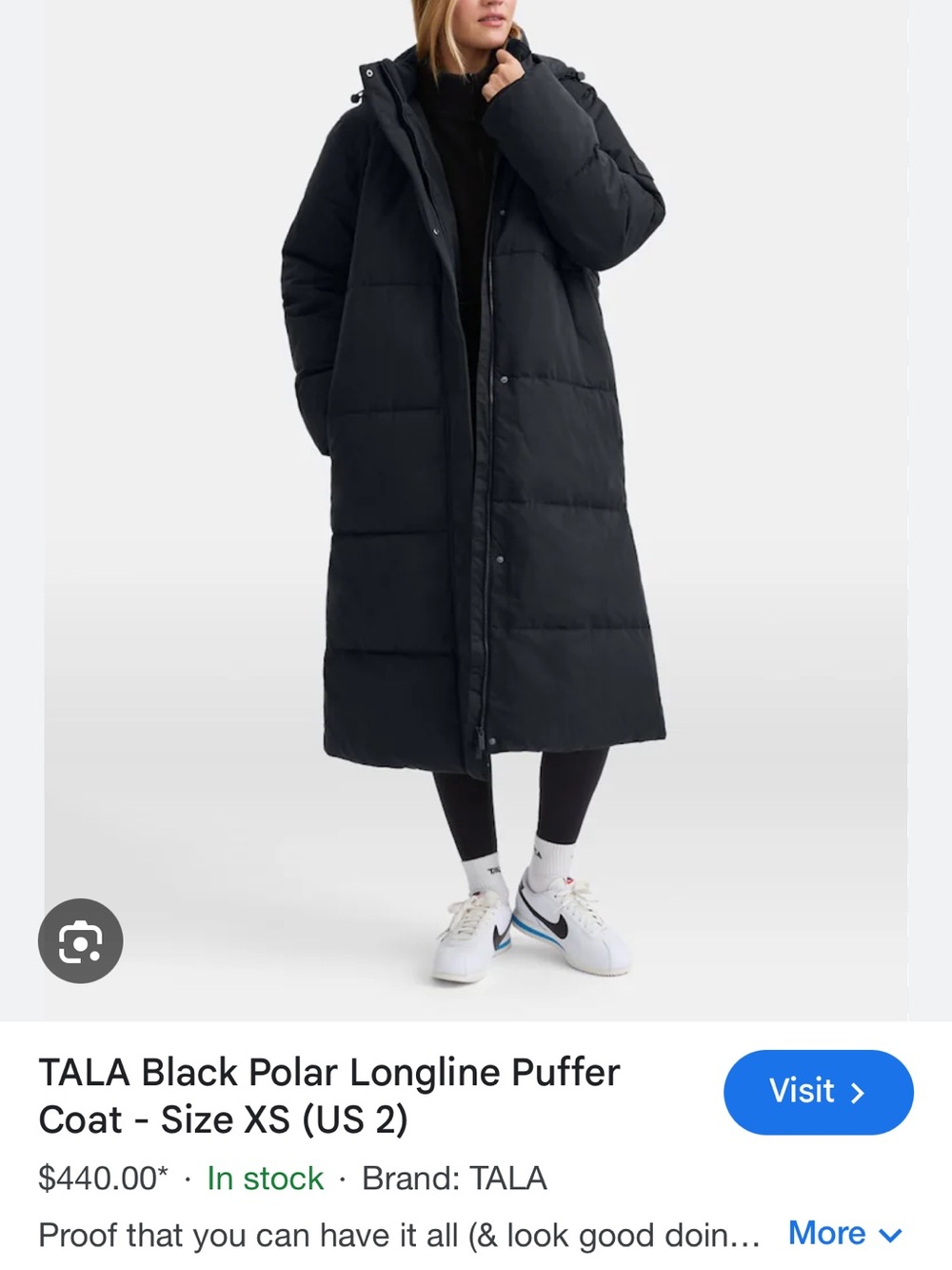 TALA Black Longline Polar Puffer Coat with Hood